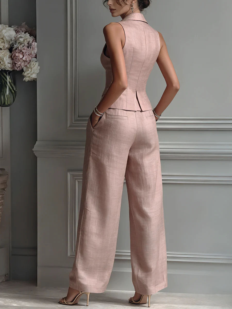 Women's Two-Piece Suit with V-Neck and Buttons