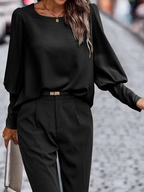 Women's Puff Sleeve Blouse - Round Neck & Loose Fit