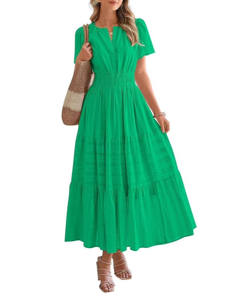 Elara™ | Boho A-Line Maxi Dress with V-Neck & Flowing Fit