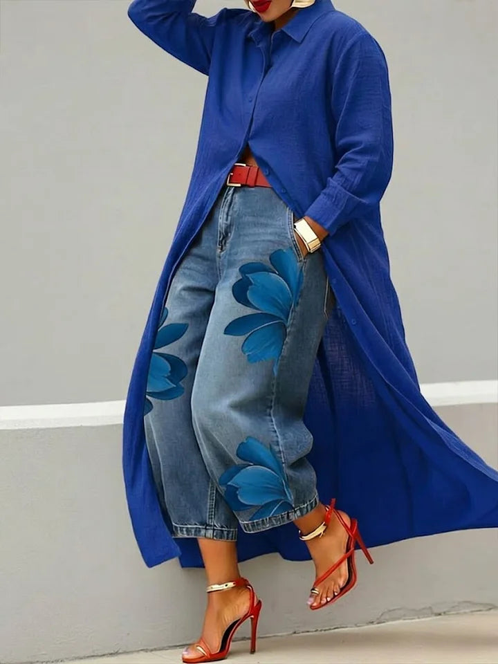 Maud | Long Sleeve Shirt and Floral Jeans