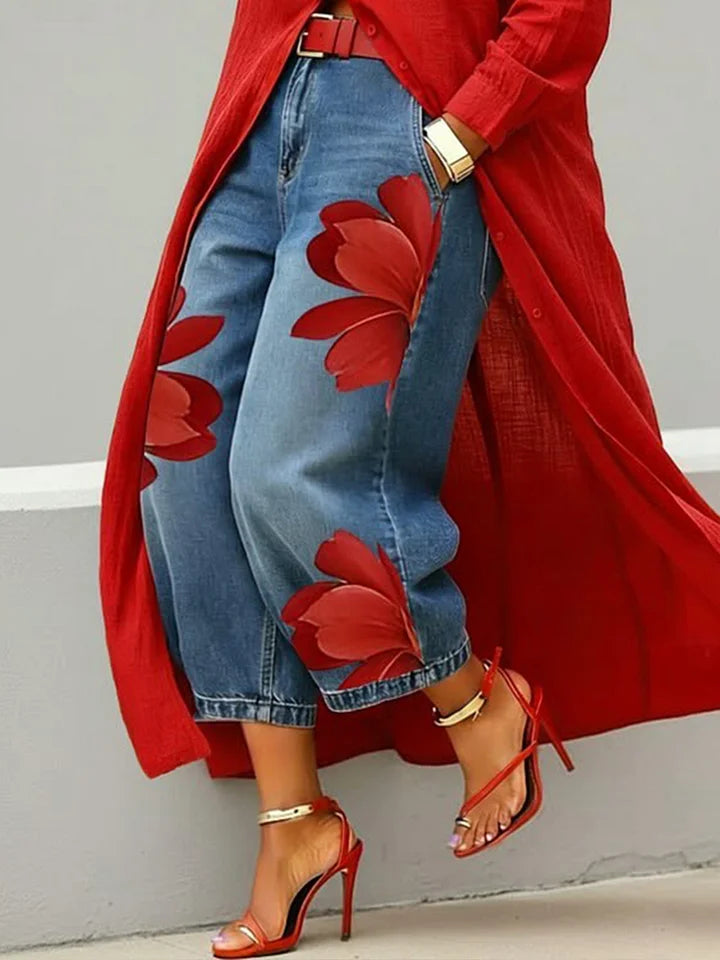 Maud | Long Sleeve Shirt and Floral Jeans