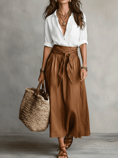 Aeris - Elegant Boho Blouse and Satin Skirt Set
