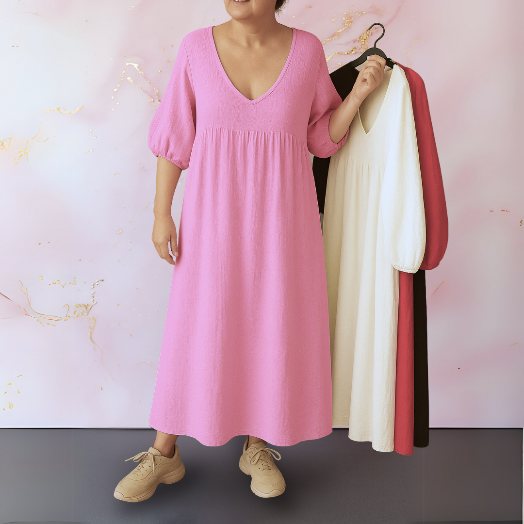 Cléo - Solid Colour Dress with V-neck