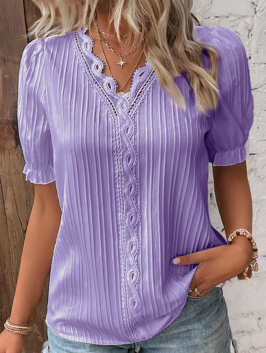 Women's Structured V-Neck Blouse - Chic Office Casual Elegant