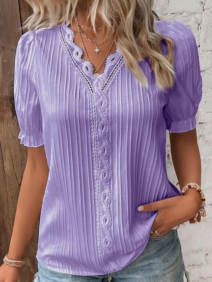 Women's Structured V-Neck Blouse - Chic Office Casual Elegant