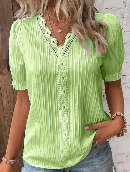 Women's Structured V-Neck Blouse - Chic Office Casual Elegant
