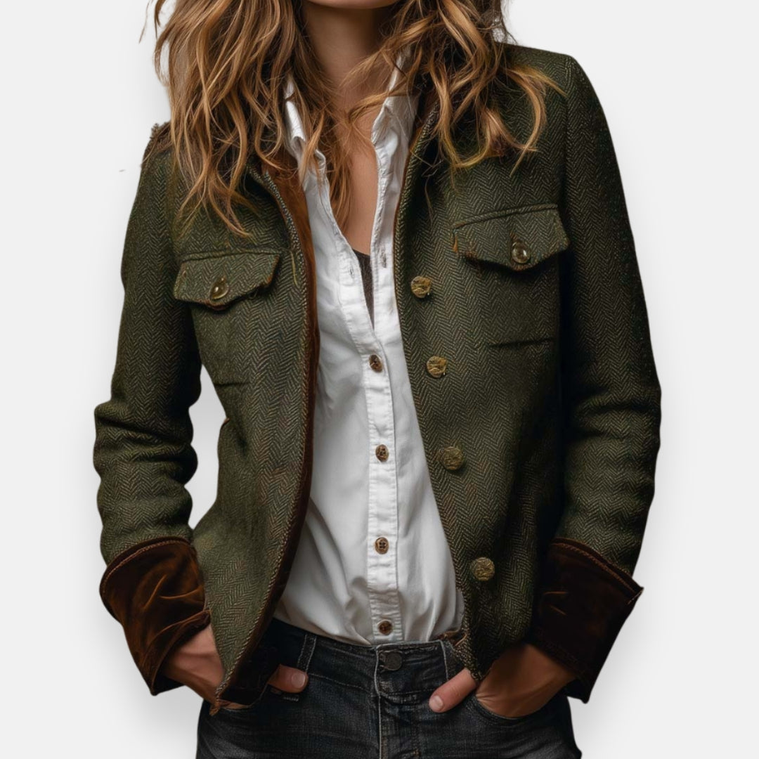 Elspeth – Elegant Tweed Jacket with Velvet Details