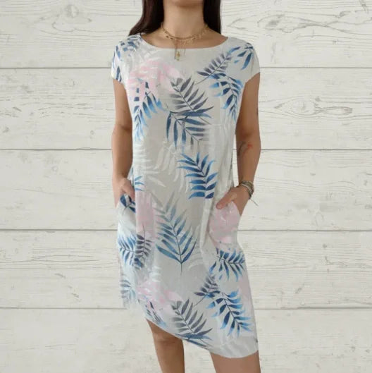 Women’s Cotton Linen Printed Summer Dress with Pockets