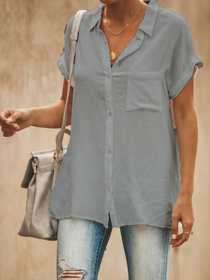 Women's Relaxed Fit Button-Down Shirt - Short Sleeve Breathable