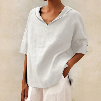 Women's Lightweight Linen V-Neck Blouse - Casual Relaxed Fit