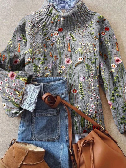 Tamara – Vintage Floral Roll Neck Jumper