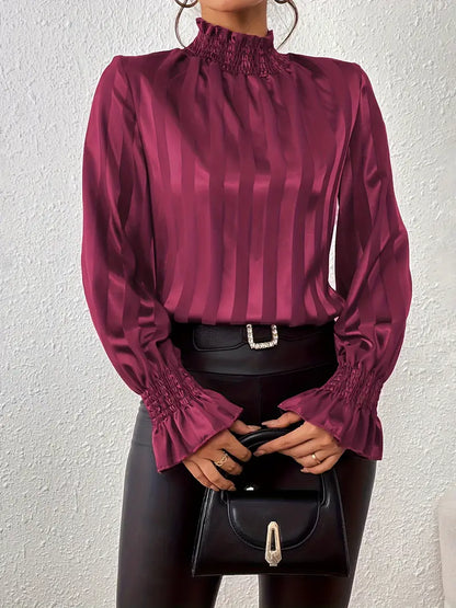 Giselle - Elegant Gathered Blouse with Round Neckline for Women