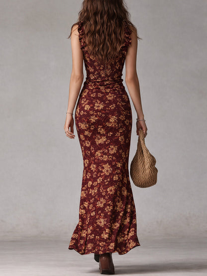 Maya™ | Boho Retro Ruffled Sleeves High Slit Maxi Dress