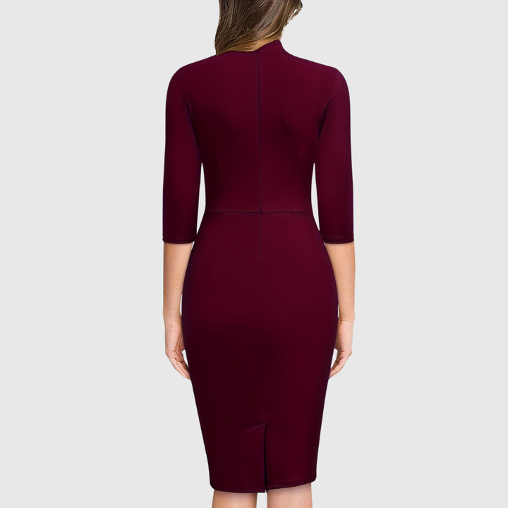 HARIETHE | THREE-QUARTER SLEEVE SHEATH TIE-NECK DRESS