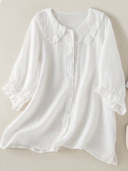 Comfortable Loose Fit Ruffle Collar Blouse for Women