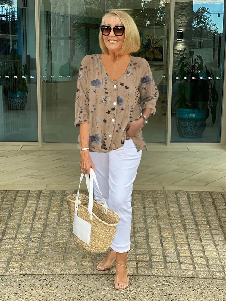 ALISA | ELEGANT FLORAL TUMMY-COVERAGE BLOUSE
