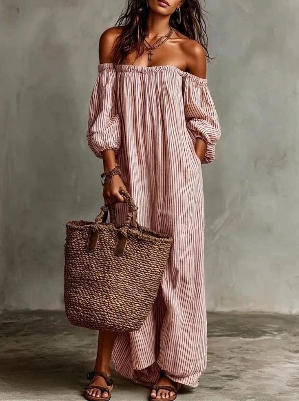 Noelle | Striped Off-Shoulder Maxi Dress