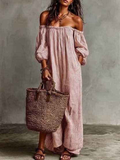 Noelle | Striped Off-Shoulder Maxi Dress