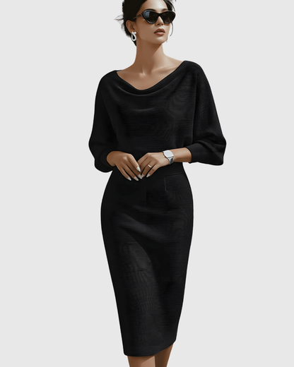 ISMÉRIA | WHITE DRAPED BATWING MIDI DRESS