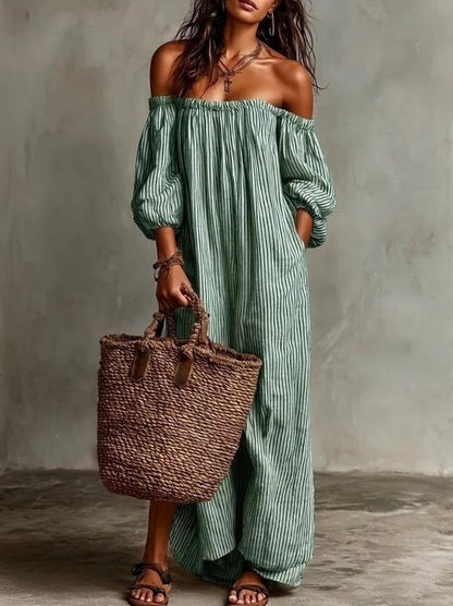 Noelle | Striped Off-Shoulder Maxi Dress