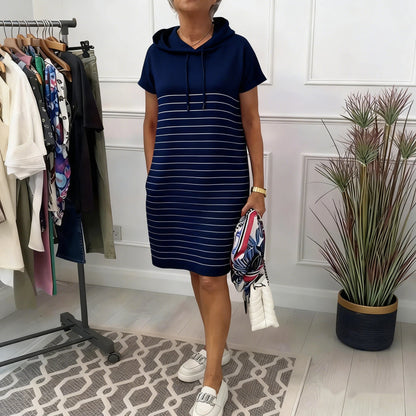 Gavellea - Women's Casual Striped Hoodie Dress for Everyday Wear