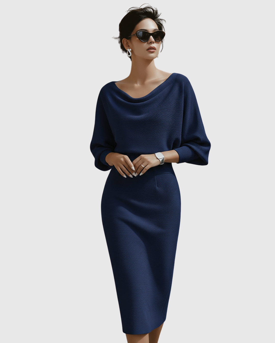ISMÉRIA | WHITE DRAPED BATWING MIDI DRESS