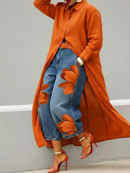 Maud | Long Sleeve Shirt and Floral Jeans