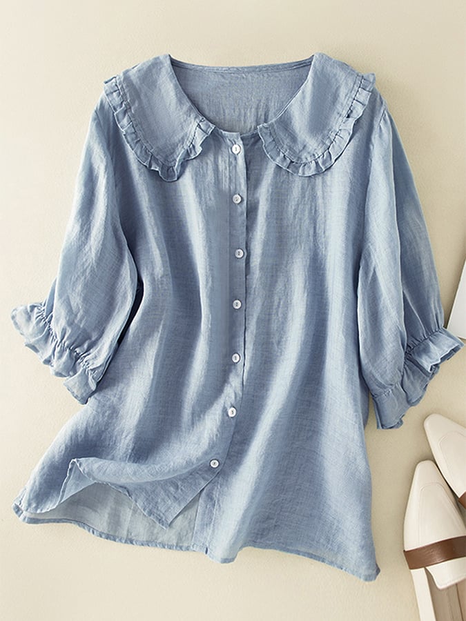 Comfortable Loose Fit Ruffle Collar Blouse for Women