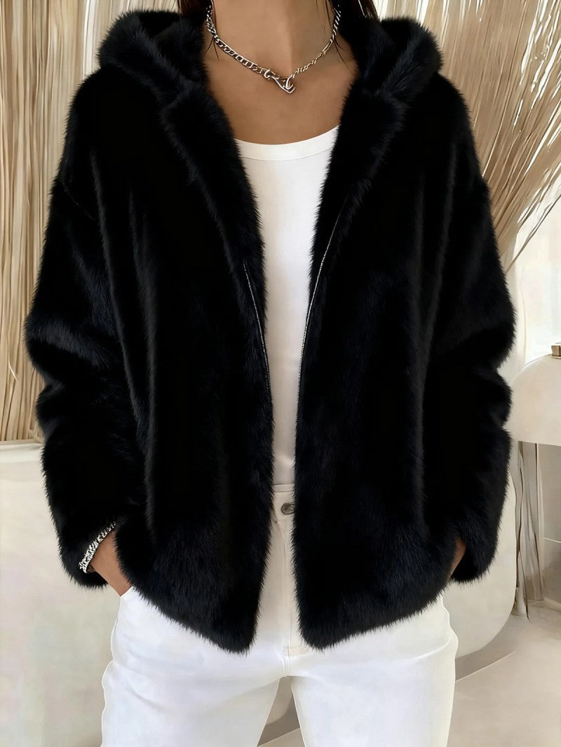 Pavirae - Soft Plush Hooded Zip-Up Jacket