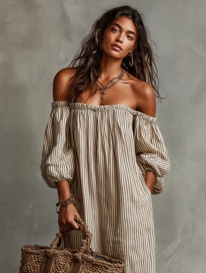 Noelle | Striped Off-Shoulder Maxi Dress