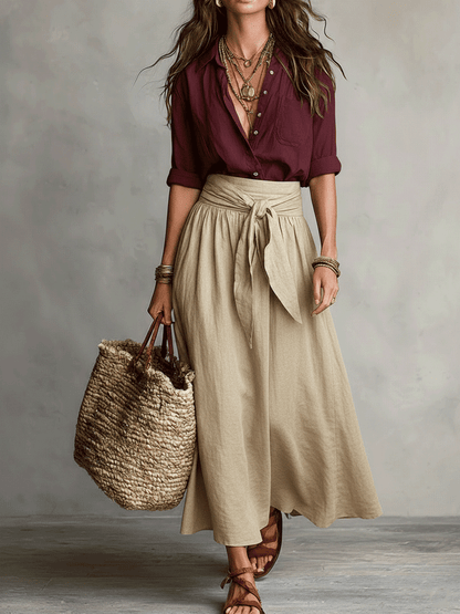 Aeris - Elegant Boho Blouse and Satin Skirt Set
