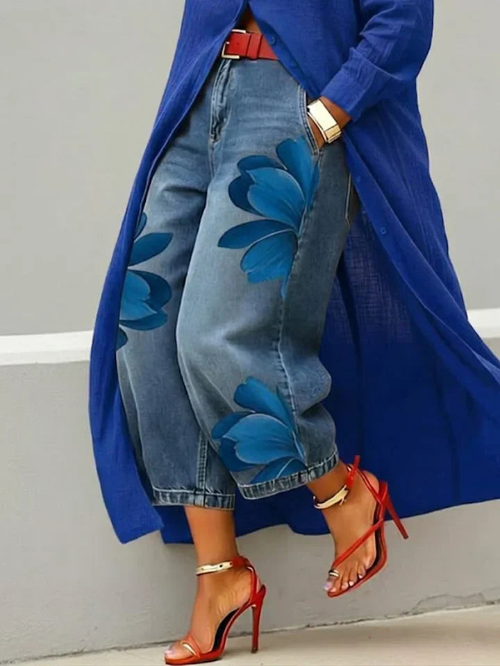 Maud | Long Sleeve Shirt and Floral Jeans