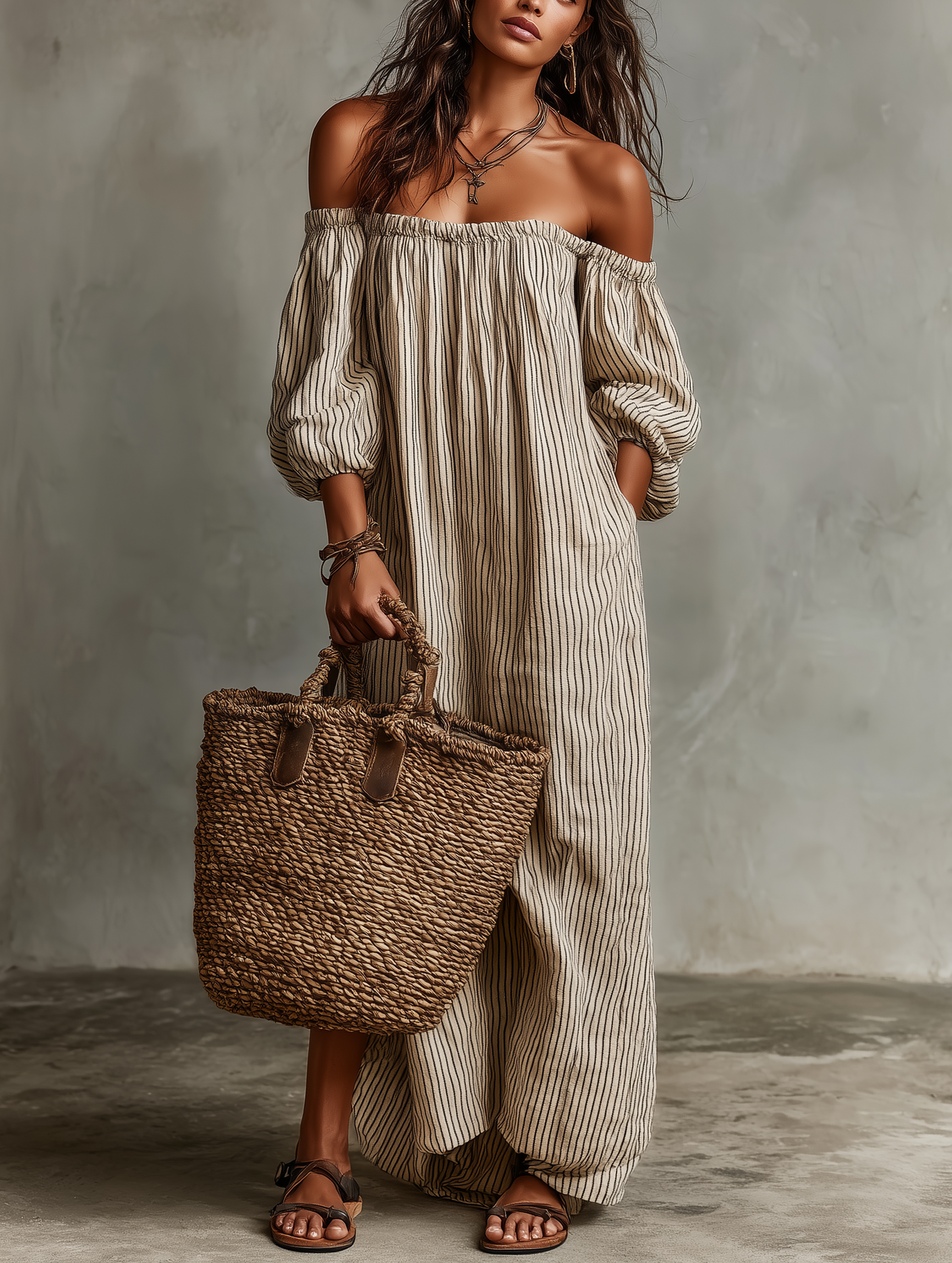 Noelle | Striped Off-Shoulder Maxi Dress