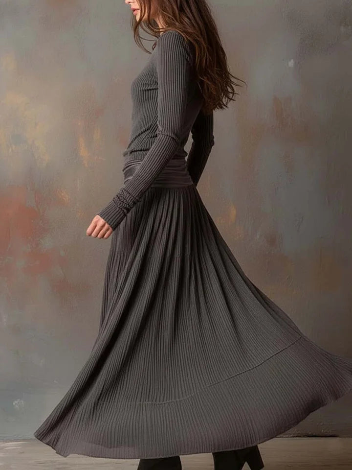 Adelaide | Retro Grey Ribbed Stretch Slim-Fit Set