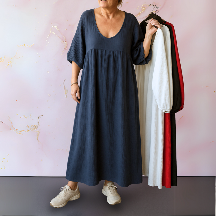 Cléo - Solid Colour Dress with V-neck