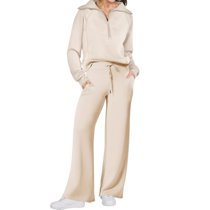 Reverie - Cozy Zip-Up Wide Leg Sweatsuit Set