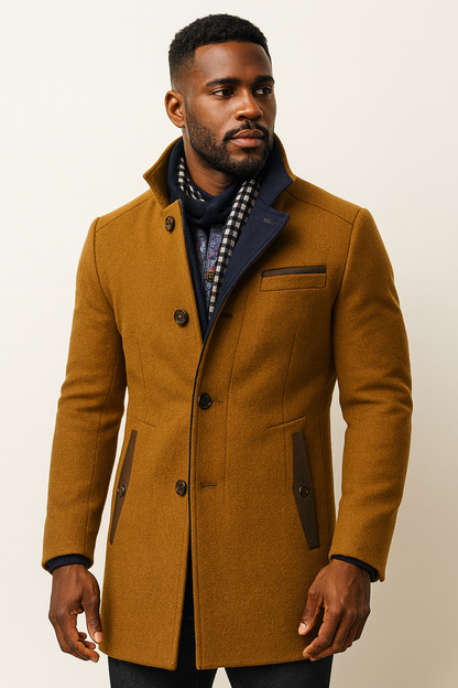 Jonah - Wool Blend Overcoat with Stand Collar