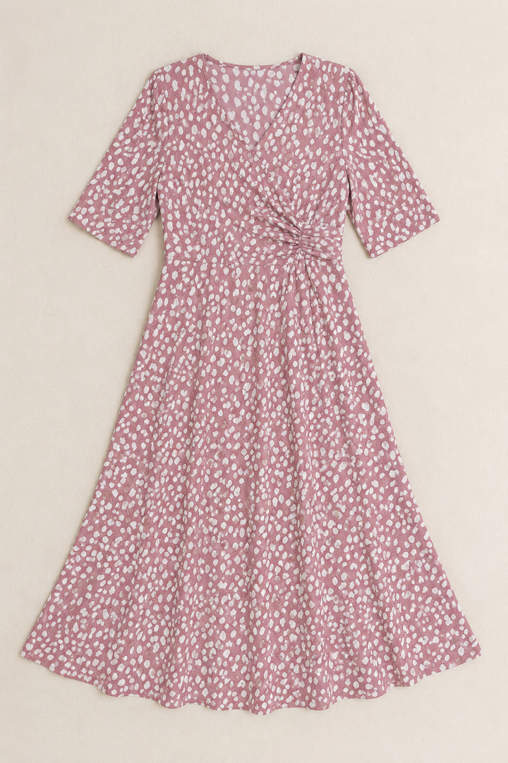 COLETTE | ELEGANT TUMMY-FLATTERING POLKA DOT MIDI DRESS