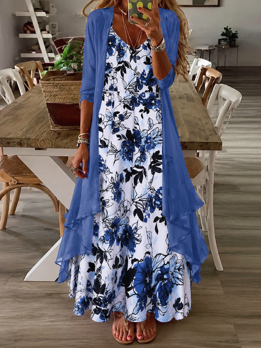 P&C | Women's Casual Floral Maxi Dress Layered with Sheer Cardigan