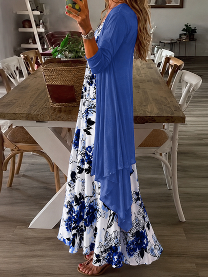 P&C | Women's Casual Floral Maxi Dress Layered with Sheer Cardigan