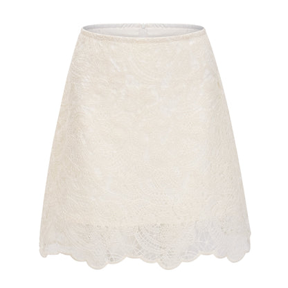 Eulalie Cream White Lace Blouse & Skirt Set
