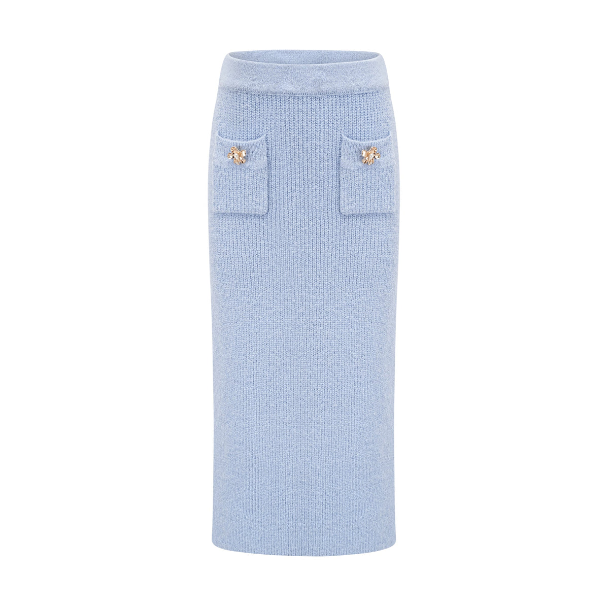 Chantal Blue Knit Two-Piece Blouse and Skirt Set