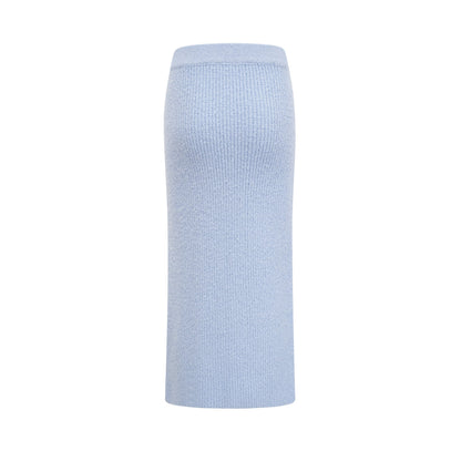 Chantal Blue Knit Two-Piece Blouse and Skirt Set