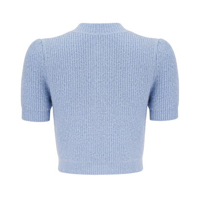 Chantal Blue Knit Two-Piece Blouse and Skirt Set