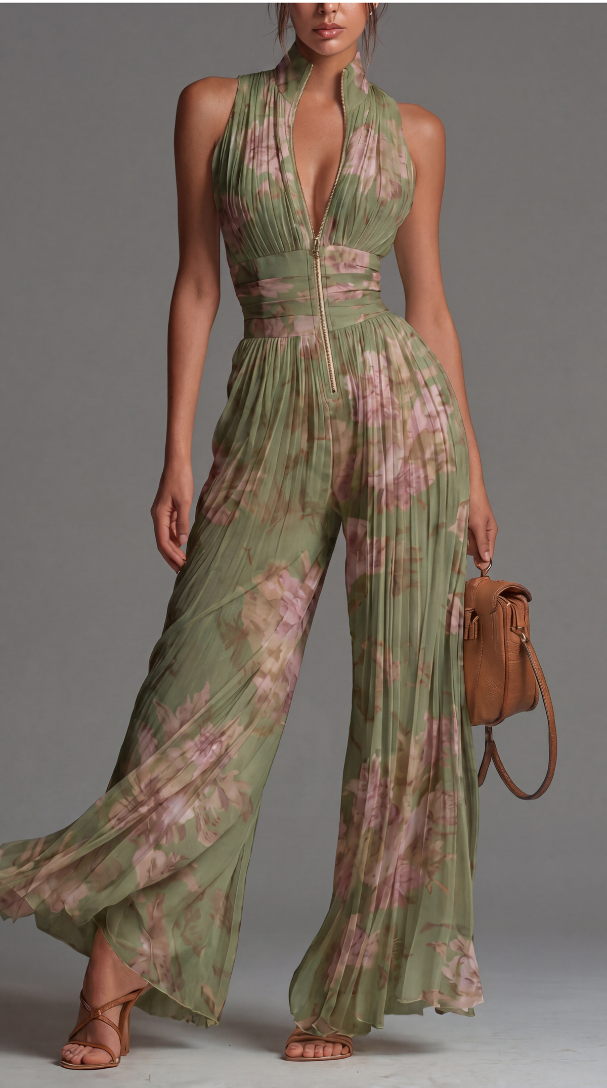 Hannah | Pleated Floral Chiffon Jumpsuit