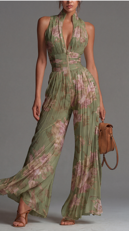 Hannah | Pleated Floral Chiffon Jumpsuit