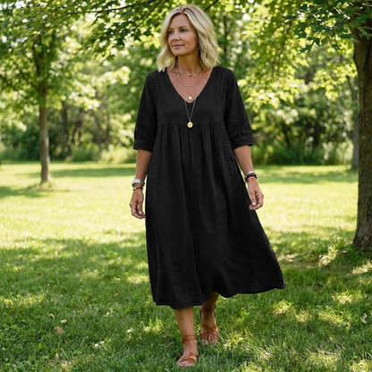 Women’s Lace Trim Denim Dress – Casual Loose Fit Vintage Denim Dress