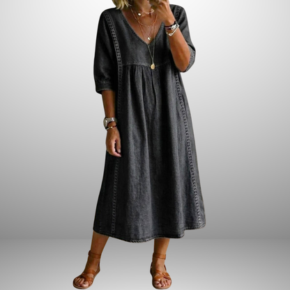 Women’s Lace Trim Denim Dress – Casual Loose Fit Vintage Denim Dress