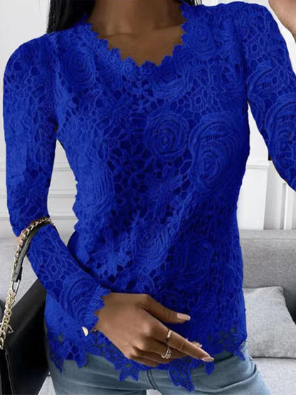Elegant Long Sleeve Floral Lace Blouse for Women