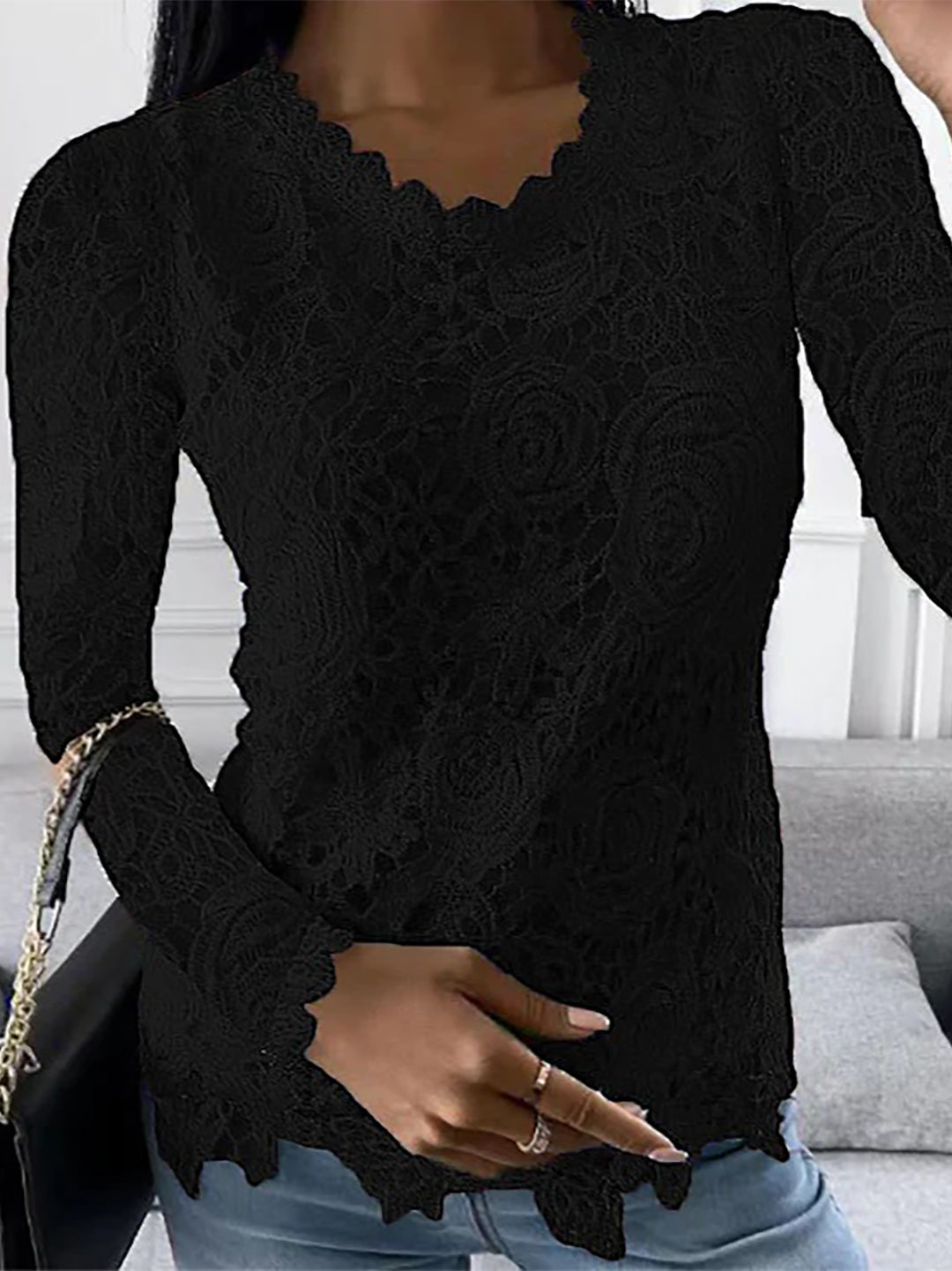 Elegant Long Sleeve Floral Lace Blouse for Women